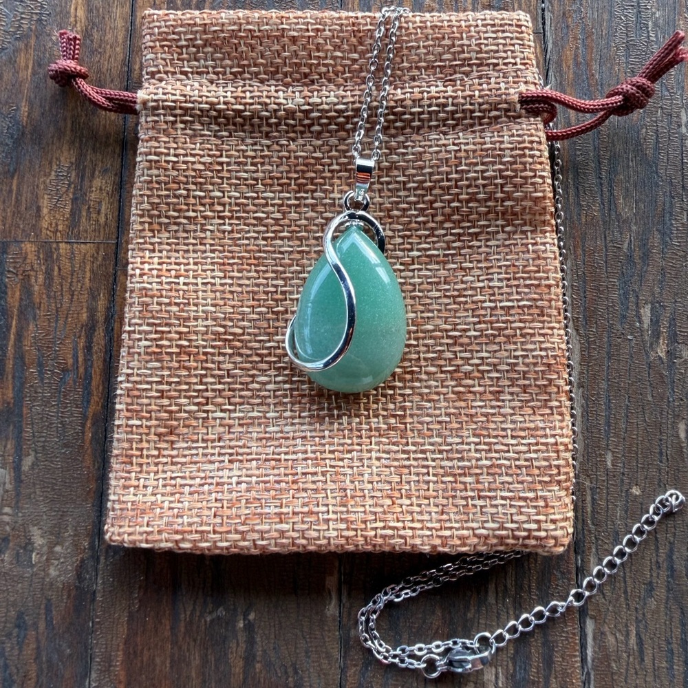 Green Aventurine Necklace Aventurine Pendant with Stainless Steel Chain
